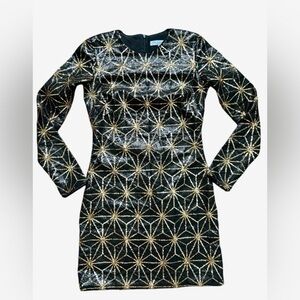 Dress the Population Gold and Black starburst Sequin Dress size xsmall.